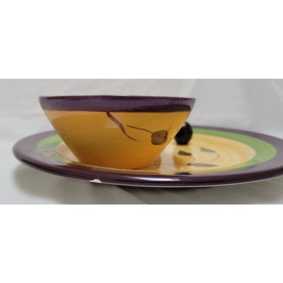 Vintage Cali Ceramic Pottery Serving Plate w/ Attached Bowl  - Olive Design - 1B - Picture 6 of 14